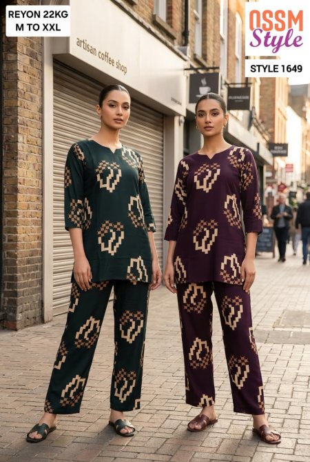 1649 By Ossm Style Reyon Discharge Printed Co Ord Set 